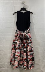 SLNY Women&rsquo;s Black Floral Stripe Sleeveless Fit & Flare Sash Waist Dress Sz 4