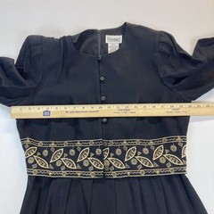 Periwinkle Women’s Black & Gold Embroidered Long Dress 3/4 Sleeves EUC USA