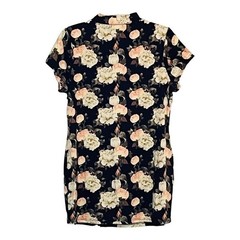 DICE SOFT BLACK FLORAL ROSE PRINTED MINI SHIRT DRESS MOCK NECK KEYHOLE SIZE XL