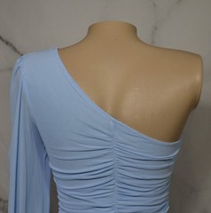 SHEIN Light Blue One Shoulder Long Sheer Sleeve Ruched Dress Small Lined