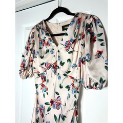 Alexia Admor Beige Felicity Floral Silky Satin V-Neck Midi Dress Size 2 Small