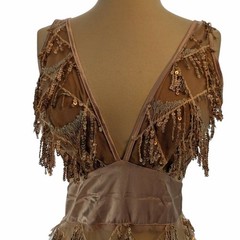 Dress L Sequin Tassel Fringe Sheer Mesh Champaign Louisa Mini Bella Barnett New
