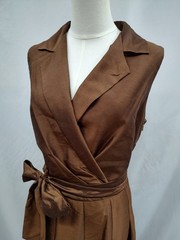 Jones Studio Shirt Dress Wrap Faux Silk Brown Belted Sleeveless 60&rsquo;s Style 14W