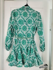 Shein Random Allover Print Lantern Sleeve Belted Shirt Dress Size M