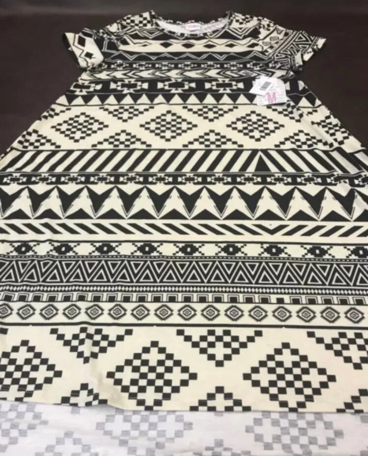 Lularoe Southwest Aztec Carly Dress Medium 10/12 8/10 🦄 Beige Black Stripe New