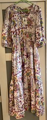 NWT Easel Boho White Floral Tiered Maxi Dress, Smocked Waist, Balloon Sleeves