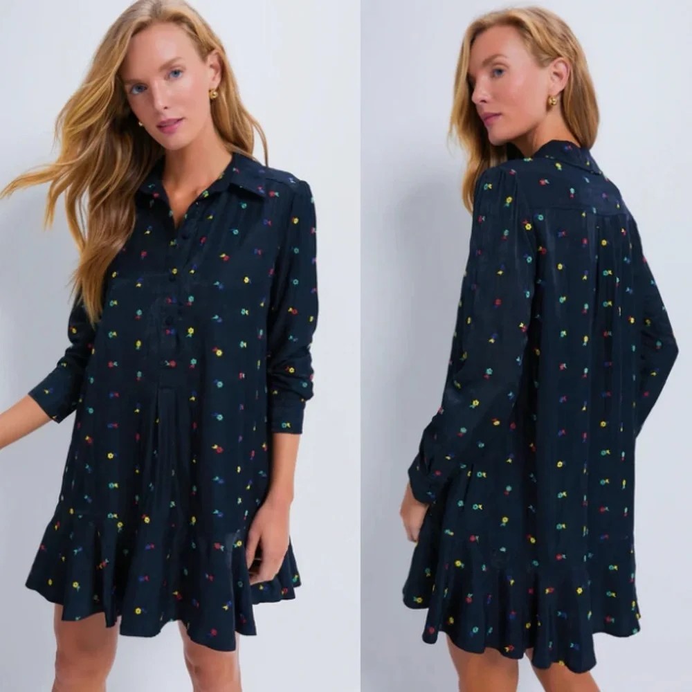 NEW Tuckernuck Callahan Embroidered Shirt Dress Floral Collar Size M