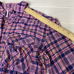 Free People Milo Pink Blue Plaid Mini Dress Button Front Size XS Elastic Waist