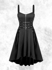 New Black Gothic Half Zip Front Triple Belt Corset Side Dress size XL 18 20 22
