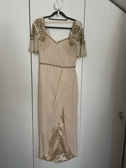 VIRGOSLOUNGEPale Peach Sz 8 Side Ruffle Asymetric Hem Sequin / Embellished Dress