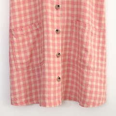 Lou & Grey Medium Pink Ivory Multi 100% Linen Gingham Button Front Dress NWOT