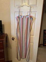 LOFT Womens L Striped Square Neck Maxi Sheath Dress Linen Zip Sleeveless