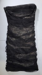 BCBGMaxazria Dress Size Small Black Nude Lace Ruched Bodycon Y2K Cocktail Club