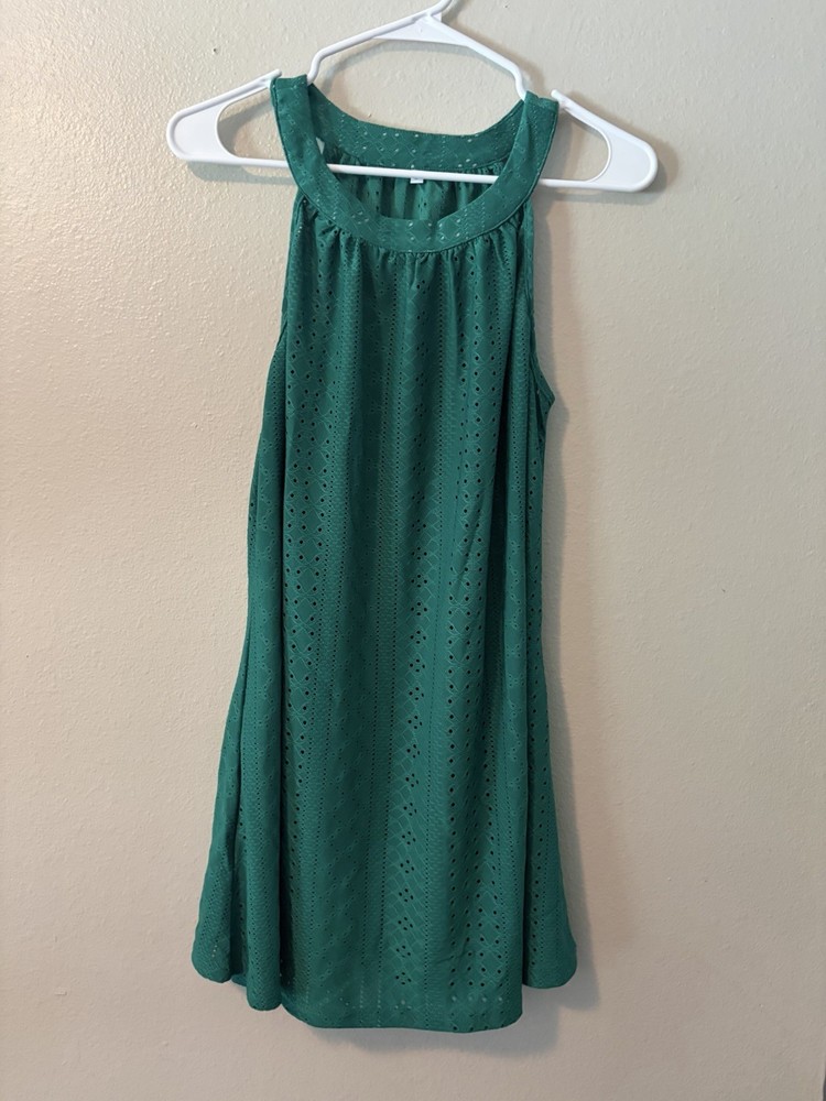Green Solid Lace Round Neck Sleeveless dress Women Size S