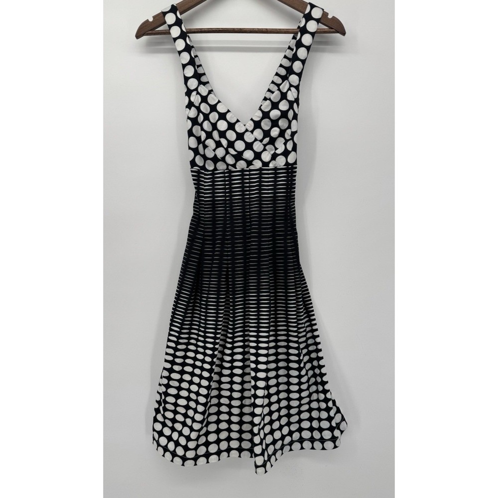 Calvin Klein Black White Fit & Flare Sweetheart neckline 50s retro pinup dots 6