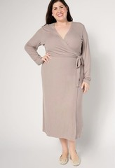 Barefoot Dreams Taupe Beach Rock CozyChic Ultra Lite Midi Wrap Dress S