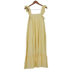 MABL Yellow Ruffle Strap Button Front Tiered Midi Dress Size M