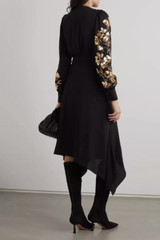 Defect Tory Burch EMBROIDERED WRAP Midi DRESS Sz 2 Golden Sequins Black #2A458