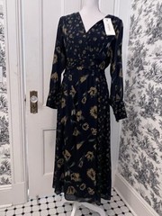 BA SH NWT Women’s Long Maxi Dress Navy Floral Brand New Tags Attached Large