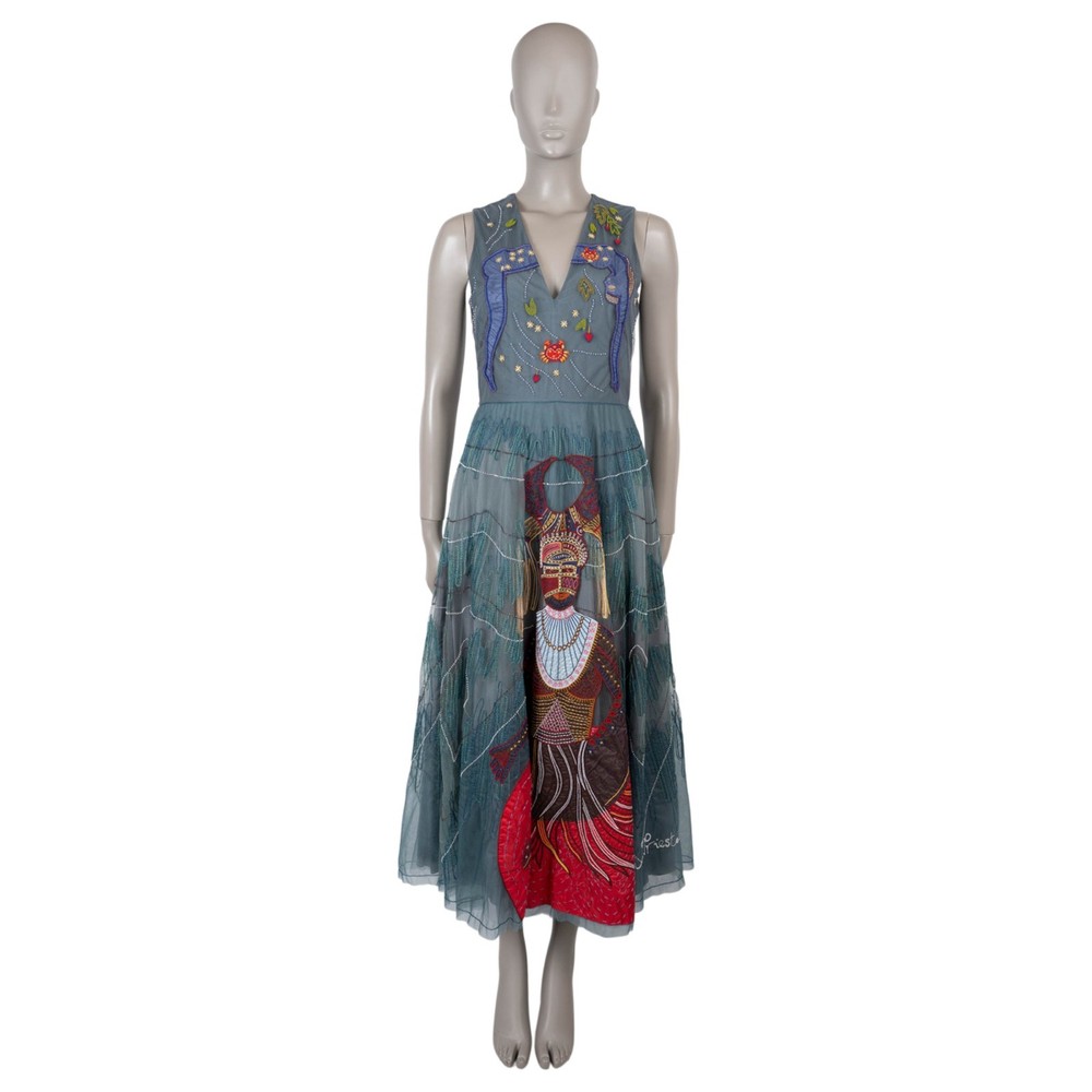 74216 auth CHRISTIAN DIOR grey polyamide 2018 EMBROIDERED TULLE Dress 38 S