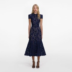 Self Portrait NAVY GUIPURE LACE MIDI DRESS