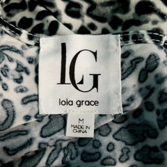NWT Lola Grace Gray Leopard Pattern Long Sleeve Smocked Maxi Dress Leg Slit Sz M
