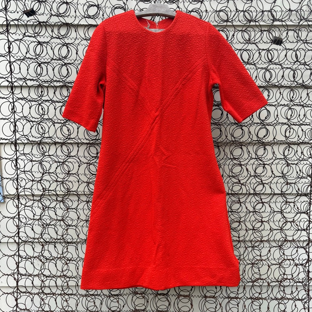VTG 60s 70s Fashionmaker Orange Double Knit Polyester Textured Sheath Dress