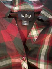 Collectif London Plaid Collared Retro Dress Red/Green Belted Button Front US 26