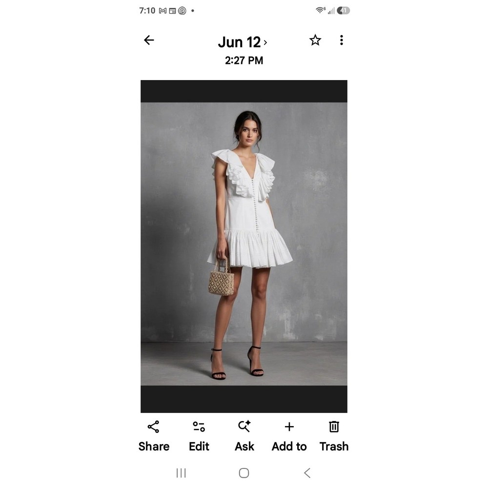 Yenny Bastida White Ruffle Sleeve Button Front Mini Dress Size 8 Handcrafted
