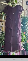 SLNY Purple Solid Tiered V-Neck Flutter Sleeve Chiffon Midi Dress Size 16