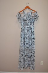 Vince Camuto Blue/Gray Floral Cold shoulder Halter Lined Ruffle Maxi Dress 8