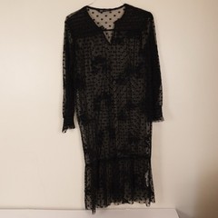 Zara Sheer Black Midi Dress Polka Dot Embroidery Ruffled Long Sleeve Witchy Goth