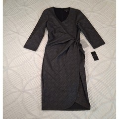Tahari Womens 2 Sheath Dress Charcoal Grey Glen Plaid Side Ruched NWT