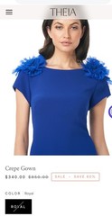THEIA Royal Blue Crepe Dress Size 2 Formal Evening
