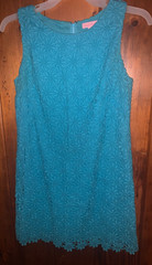 LILLY PULITZER Shift Dress LELA Turquoise/Aqua Floral Lace Daisy Bust=36&Prime; S