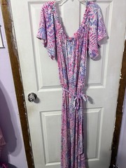 Lilly Pulitzer Moriah Maxi Dress Pink Purple Seashell Print Off Shoulder Sz XL