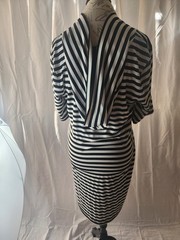ALLEN B. by Allen Schwartz B/W Striped Cowl Neck Knit with Hoodie Pencil Dress L