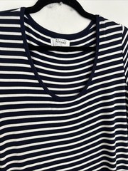 Mott50 Women&rsquo;s L 95 % Bamboo Short Sleeve Navy White Striped Cotton Maxi Dress