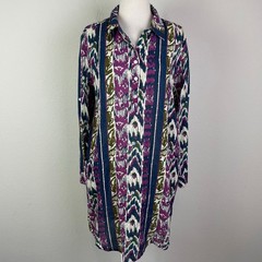 Roller Rabbit Navy Off White Magenta Long Sleeve Cotton Tunic Dress Medium