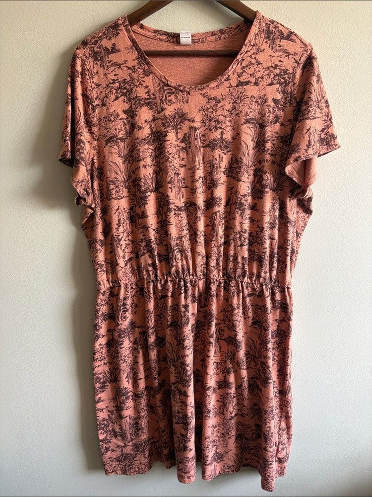 Old Navy XXL Desert Cactus Print Knit Dress Light Coral Short Sleeve Cotton