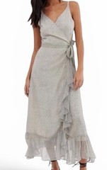 All Saints Dayla Speckle Wrap Dress 2 Oyster Sleeveless Ruffle Waist Tie Belt