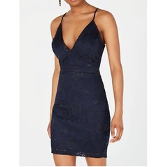Emerald Sundae Junior L Navy Blue Spaghetti Strap Lace Back Mini Dress NWT BA37