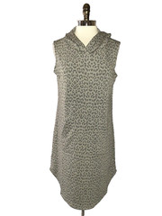 NEW BOBEAU Size XL Dress Grey Leopard Animal Print Hooded Sleeveless Stretch