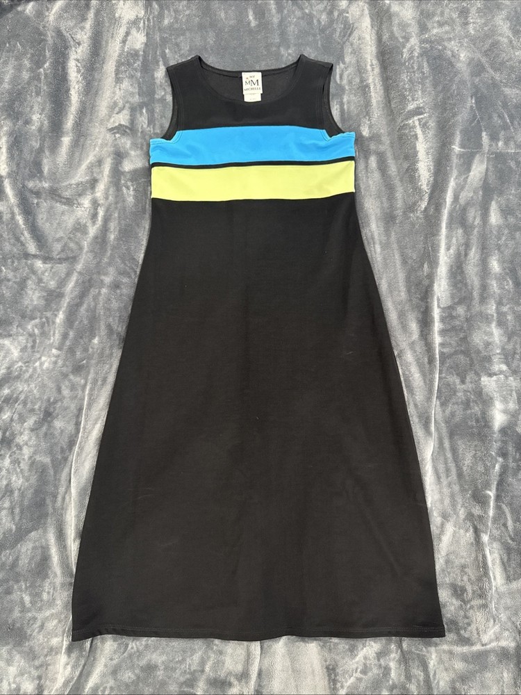 My Michelle Sleeveless Black Party Dress Blue Yellow Stripe Women&rsquo;s 10 Cocktail