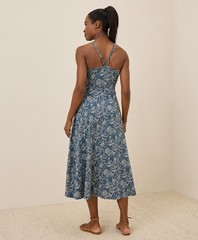 Pact Women&rsquo;s Fit & Flare Midi Dress Small Short Looking Glass Floral Slate Blue
