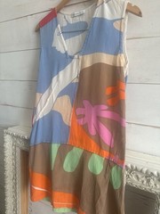 Rejina Pyo Abstract Face Print Silk Sleeveless Dress Size 12