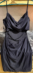 Windsor Black Satin Cowl Neck Spaghetti Strap Mini Bodycon Dress S