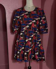Farm Rio Multicolor Floral Tiered Mini Dress Puff Sleeve Pockets Zip Size S