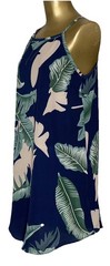Women’s Blue Tan Green Casual Tropical Palm Leaf Halter Slip Dress Size Medium