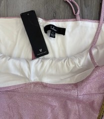 Lulu&rsquo;s MADE WITH LOVE Sparkle PINK Maxi Dress Size L Glamour Cutout Metallic NWT